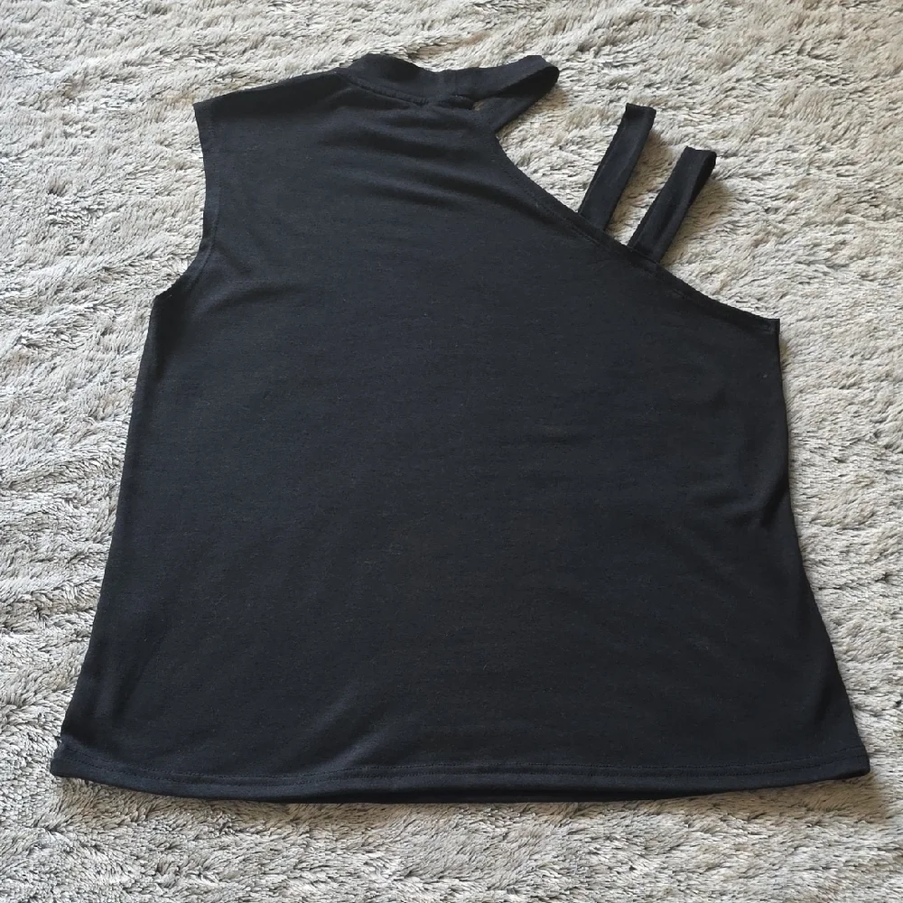 🤑 EXCLUSIVE Black Sleeveless High Neck Top with Shoulder Straps. Size Medium - Picture 4 of 5